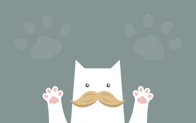 uncle cat portrait with mustache, cat paws wallpaper, grey kitten paw background