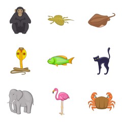 Beautiful animal icons set, cartoon style