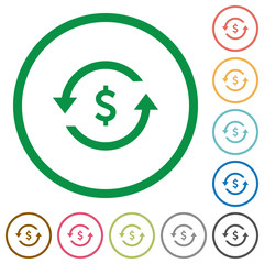 Dollar pay back flat icons with outlines