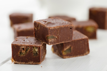 Homemade chocolate fudge with ginger