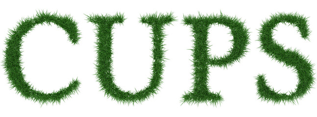 Cups - 3D rendering fresh Grass letters isolated on whhite background.