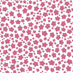 Seamless pattern with pink simple flowers on white background. Endless texture good for surface design