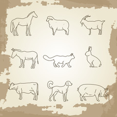Farm animals thin line icons