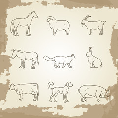 Farm animals thin line icons