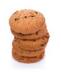 Chocolate chip cookie in bolwl on white background