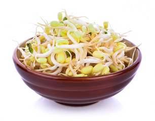 bean sprouts in bowl on white background