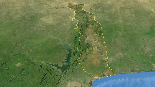 Togo, glide over the satellite map, outlined