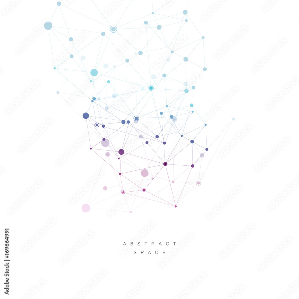 Poster Abstract connection structure. Polygonal space background with connecting dots and lines