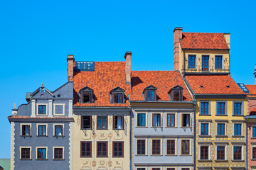 Beautiful colored houses on the market square in Warsaw, Poland