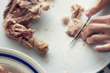 Cook Chopping Chicken Meat © vectorass