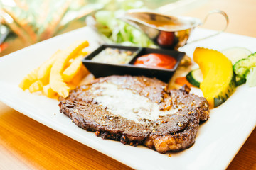 Grilled beef meat steak with vegetable