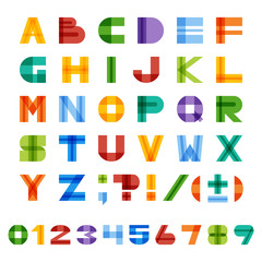 Geometric half-transparent square colorful english alphabet from A to Z, numbers and punctuation marks. Vector EPS10. - 169666960