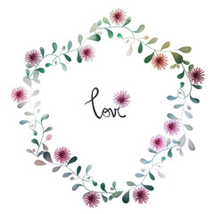 Vector Watercolor Floral background With Hand Painted Leaves. Watercolor Leaf Branch backdrop. Text Frame. Template for wedding, valentine day, mothers day, birthday, invitations.