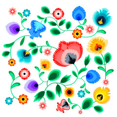 Folk embroidery ornament with flowers. Traditional polish pattern decoration - wycinanka, Wzory Lowickie