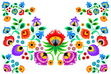 Folk embroidery ornament with flowers. Traditional polish pattern decoration - wycinanka, Wzory Lowickie
