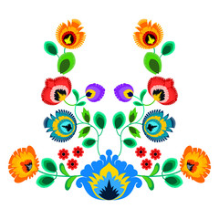 Folk embroidery ornament with flowers. Traditional polish pattern decoration - wycinanka, Wzory Lowickie