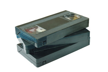Obraz premium video tape recorder stacking on white background