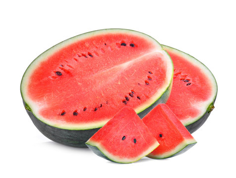 half and slice of fresh watermelon isolated on white background