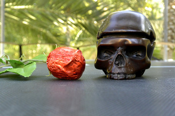 Calavera y rosa de chocolate