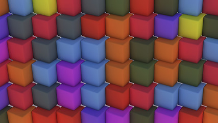 3d rendering. Abstract background with cubes of different colors