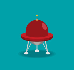 Spaceship, flat vector isolated on color background