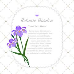 Colorful watercolor texture vector nature botanic garden memo frame purple iris