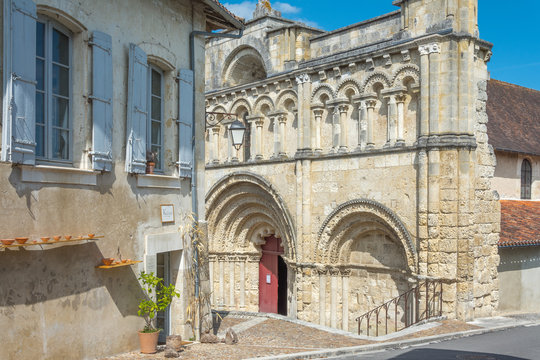 Romanesque facade of the church of St Jacques, Aubeterre-sur-Dronne, France