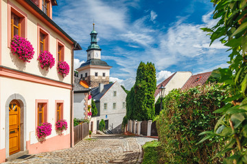 Historical street in Loket city, Czech Republic