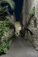 Narrow street in the old town Mougins in France. Night view