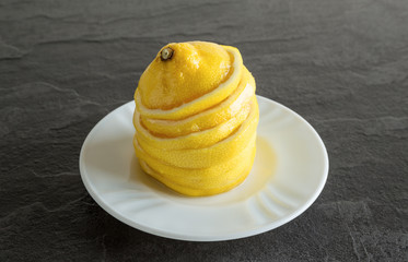 Lemon slices on a black table