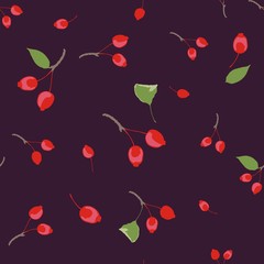 Seamless pattern of wild apples on a dark saturated background. Rich fashionable floral texture for interior, tiles, print, textiles, packaging and various types of design. vector.