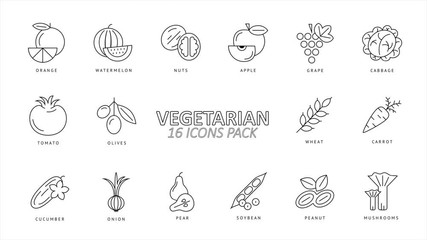 Vegetables 16 animated icons bundle set pack, 2d animation colored flat style on white background, fill and stroke effects
