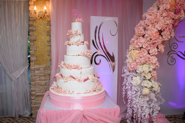 White wedding cake with flower