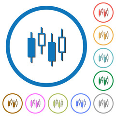 Candlestick chart icons with shadows and outlines