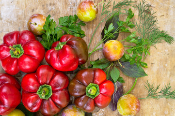 peppers on wooden background