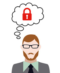 Person denkt an Vorhängeschloss