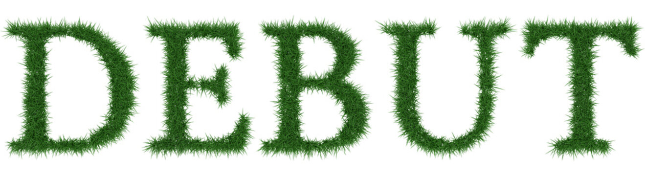 Debut - 3D rendering fresh Grass letters isolated on whhite background.
