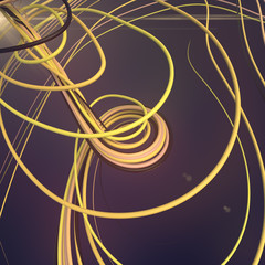 Interlacing abstract yellow curves. 3D rendering