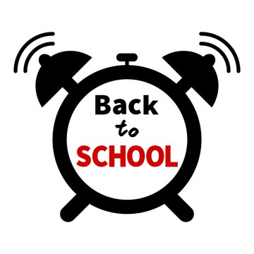 Alarm clock icon with Back to school text. Flat design
