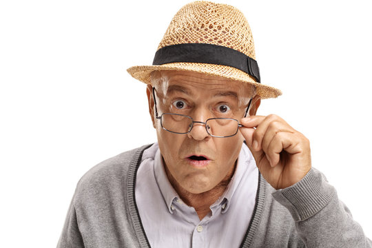 Surprised mature man looking at the camera