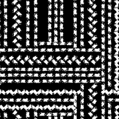 Black and white hand painted chevron and stitch ornament grunge seamless pattern, vector