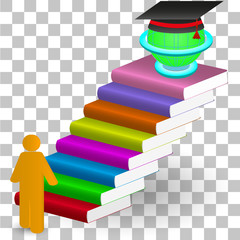Picture of steps to knowledge. The path to the scientific degree. Education. A stack of books, a globe. Transparent background