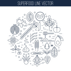 Superfood line icons, round 