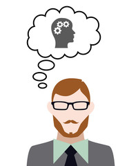 Person denkt an Kopf im Profil mit Zahnrädern