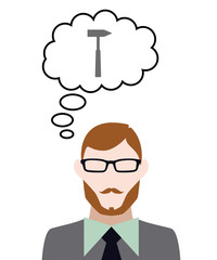 Person denkt an Hammer