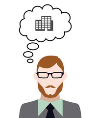 Person denkt an Gebäude