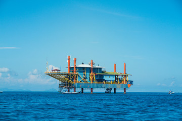 Petrol Station on the blue sea with blue sky