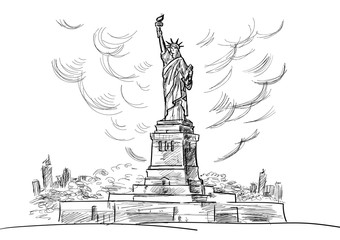 Hand drawn sketch of the American symbol statue of Liberty. Vector illustration EPS 10.
