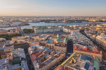 Fototapeta premium Cityscape of Saint-Petersburg, Russia. Aerial view of Palace Square, Winter palace and Peter and Paul fortress