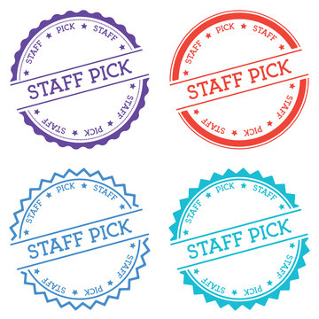 Staff Pick Badge Isolated On White Background. Flat Style Round Label With Text. Circular Emblem Vector Illustration.